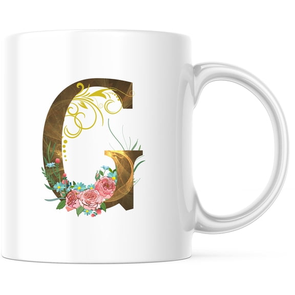 Initial G Mug, Floral Monogram Coffee Mug, Personalized Gift Idea, Custom Name Decorative Letter Mug, Unique G Mug - 11 Ounce Novelty Coffee Cup - WMUG0062