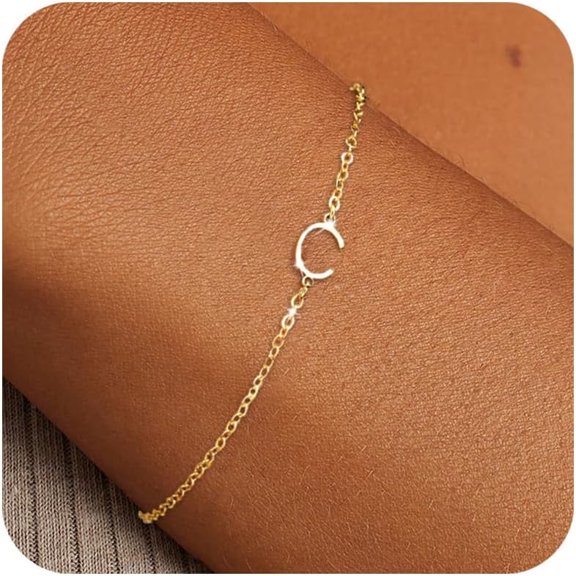 Initial Gold Bracelets for Women Trendy, Dainty 14K Gold Plated Letter Charm Bracelet Cute Jewelry Simple Monogram Bracelets Fashion Gifts for Women