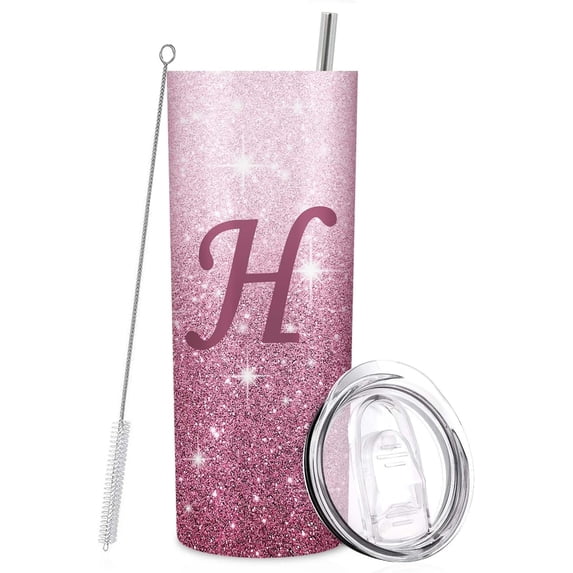 Initial H Tumbler Cup Gifts, Monogrammed Gifts for Women, Personalized Tumblers with Lids and Straws for Women 20oz, Personalized Gifts for Girls Women Mom Teacher Birthday Wedding Graduation