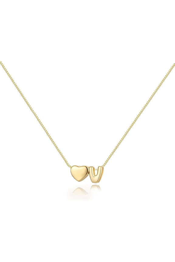 Initial Heart Necklace for Women 14K Gold Plated A-Z Letter Necklace Dainty Bubble Heart Pendant Tiny Initial Necklaces for Women Teen Trendy Jewelry Gifts