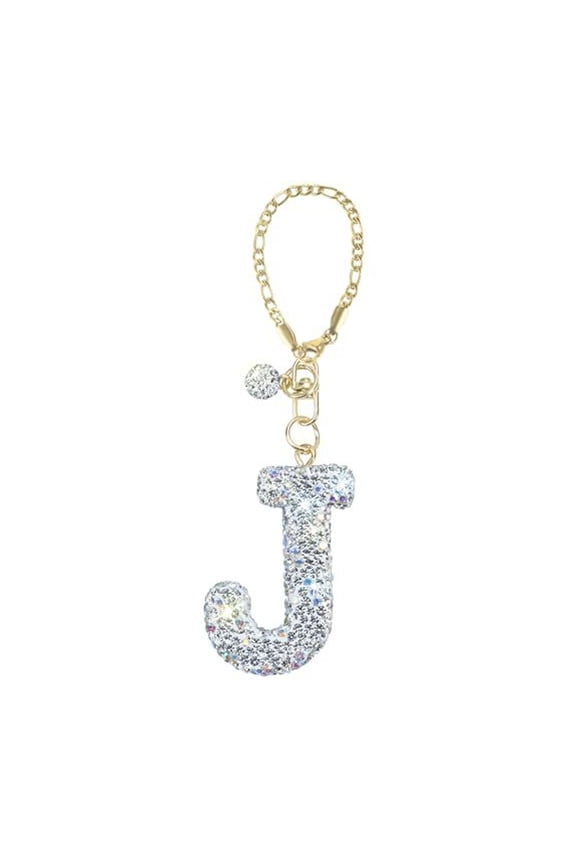 Initial J Keychain for Women  Sparkling Rhinestone Letter Keyring with Gold Chain, Keyfob, Minimalist Elegant Accessory for Bag, Car Keys, Birthday or Bridesmaid Gift
