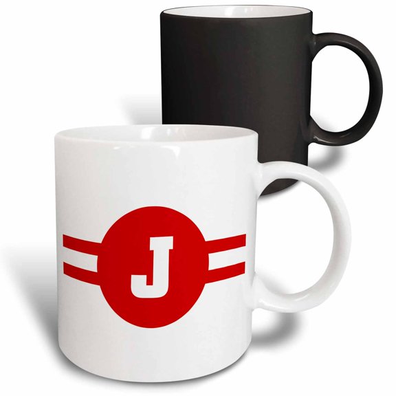 3drose, Initial J- Sports Monogram Roundel and Stripes in Red and White, 11oz Magic Transforming Mug