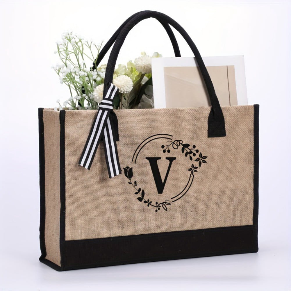TOPDesign Initial Canvas Tote Bag, Personalized Present Bag, Suitable For Wedding, Birthday, Beach, Holiday, Is A Great Gift For Women, Mom, Teachers, Friends, Bridesmaids (Letter B