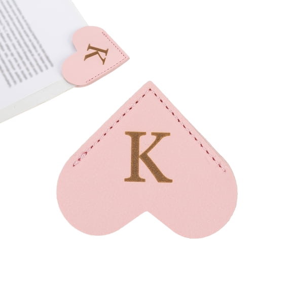 Initial K Corner Bookmarks, Heart Shape Leather Book Marks Page Markers Cute Page Clip for Men Women Teacher Reader Book Lover Writers, Pink