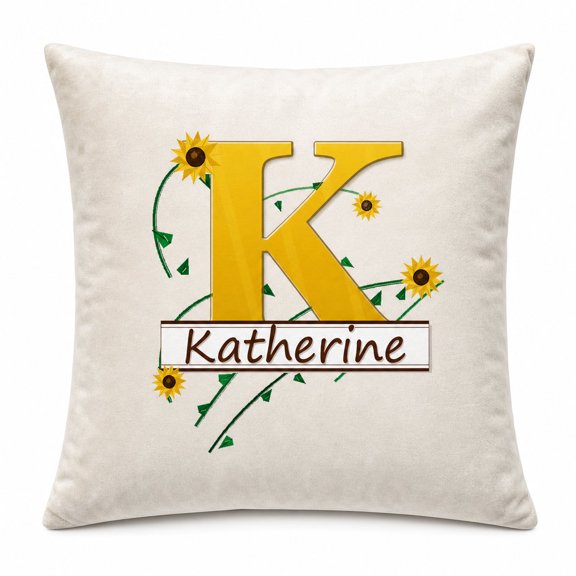 Initial K Pillow Cover, Sunflower Decorative Pillow Case, Gift for Loved One, Home Decor 16x16 Inch