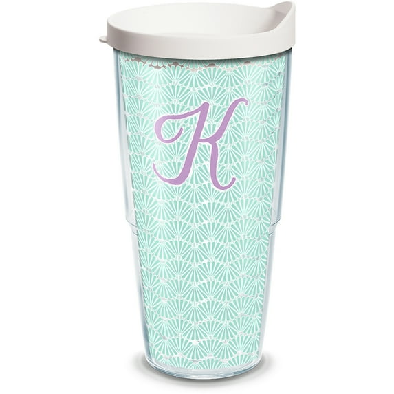 Initial - K Teal Scallop 24 oz Tumbler with lid