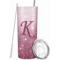 Initial K Tumbler Cup Gifts, Monogrammed Gifts for Women, Personalized Tumblers with Lids and Straws for Women 20oz, Personalized Gifts for Girls Women Mom Teacher Birthday Wedding Graduation, K-Pink