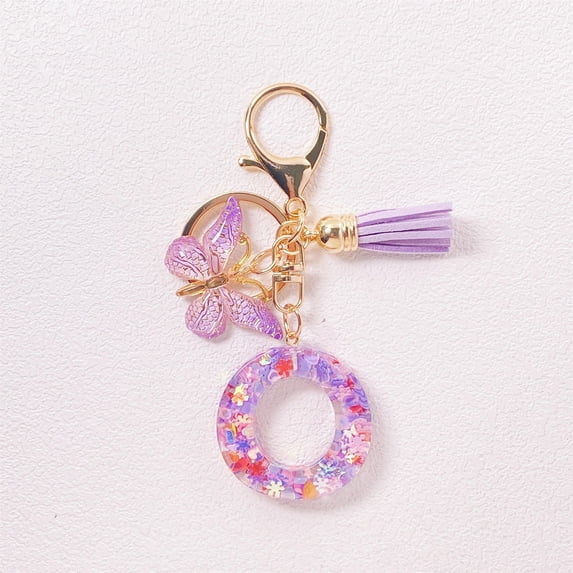 Initial Keychain, Gaqring Custom Letter Tassel Keychain for Women, Purple Cute Resin Key Ring for Car Keys Wallet Backpack Bag Gift