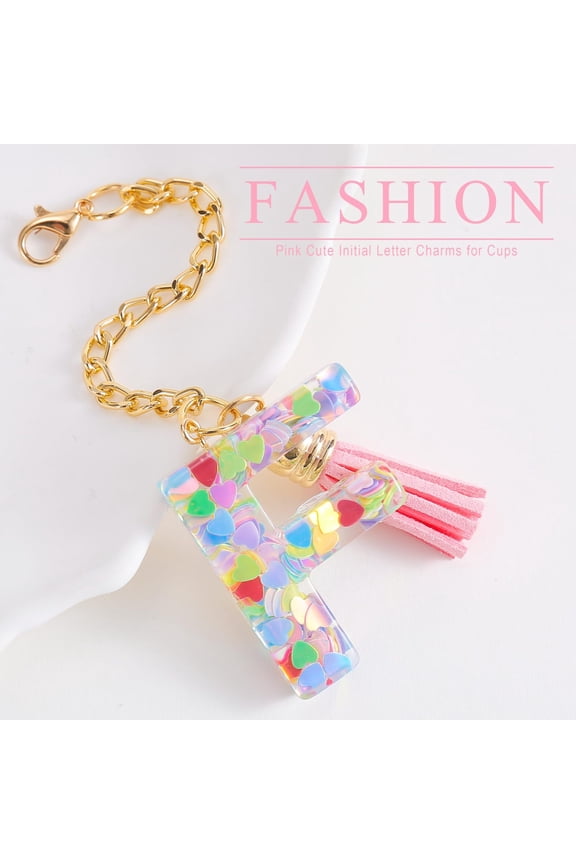 Initial Keychain, Tumbler Accessories, Personalized Letter Keychain with Heart-Shaped Sequins and Tassel for 30oz Or 40oz Cups, Epoxy Resin Durable Material