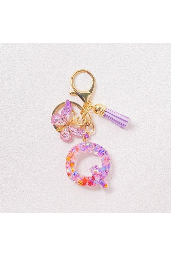 Initial Keychains, Custom Letter Tassel Keychain For Women, Resin Shiny Cute Car Keychain Gift For Wallet Backpack Bag, Purple