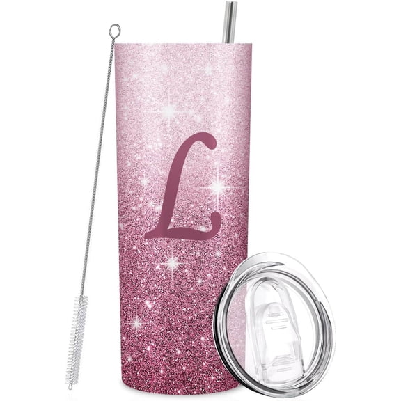 Initial L Tumbler Cup Gifts, Monogrammed Gifts for Women, Personalized Tumblers with Lids and Straws for Women 20oz, Personalized Gifts for Girls Women Mom Teacher Birthday Wedding Graduation