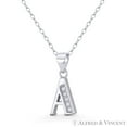 thumbnail image 1 of Initial Letter "A" Block Script Cubic Zirconia CZ Crystal 20x8.5mm (0.8x0.33in) Pendant in .925 Sterling Silver w/ Rhodium, 1 of 1