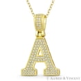 thumbnail image 1 of Initial Letter "A" Block Script Cubic Zirconia CZ Crystal Pendant in .925 Sterling Silver w/ 14k Yellow Gold, 1 of 1