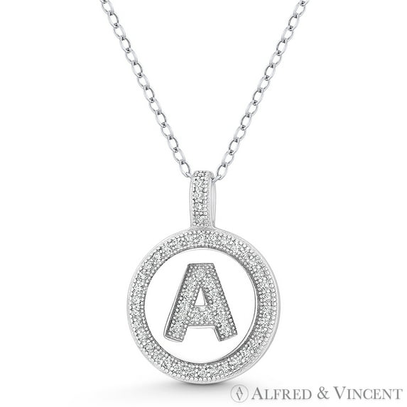 Initial Letter "A" Cubic Zirconia CZ Crystal Pave Pendant in .925 Sterling Silver w/ Rhodium