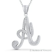 ALFRED & VINCENT Initial Letter "A" Cursive Script Cubic Zirconia CZ Crystal Pendant in .925 Sterling Silver w/ Rhodium