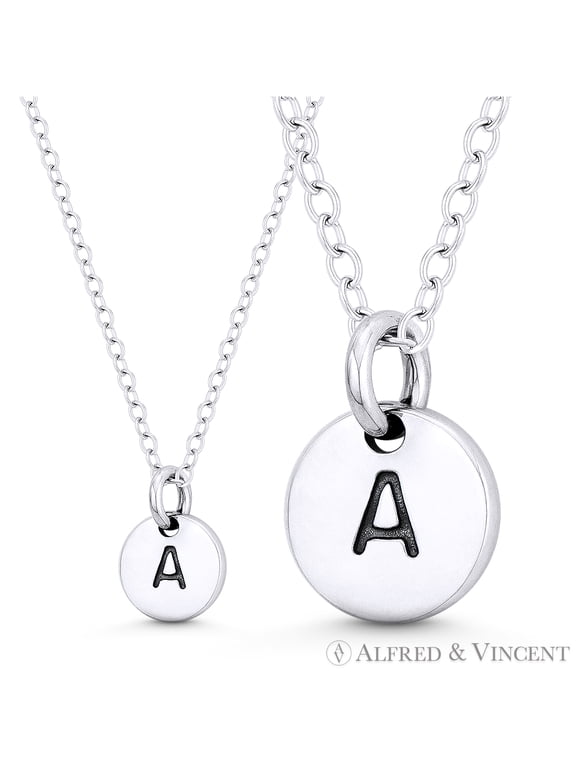 Initial Letter "A" Engraved Tiny 11x8mm (0.4"x0.3") Circle Pendant in .925 Sterling Silver