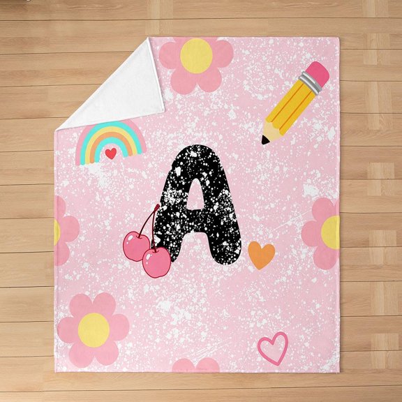 Initial Letter A Flannel Blanket Plush Fuzzy Twin 40" x 50"