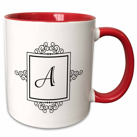 3drose, Initial Letter a Personal Monogrammed Fancy Black and White Typography Elegant Stylish Personalized, 11oz Two-tone Red Mug