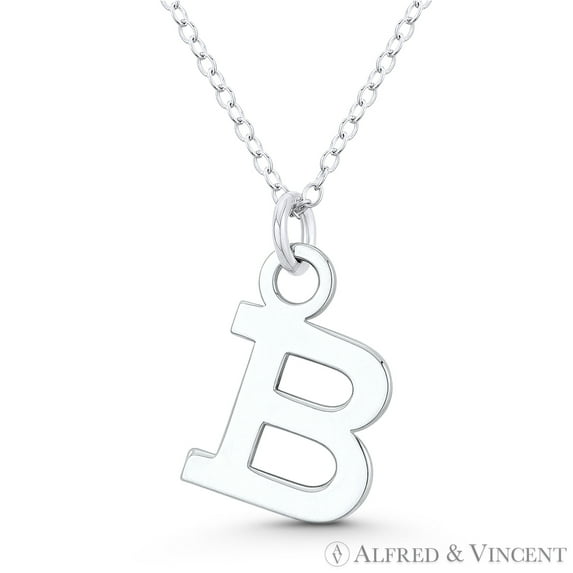 Initial Letter "B" 20x12mm (0.8in x 0.5in) Charm Pendant in .925 Sterling Silver