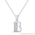 thumbnail image 1 of Initial Letter "B" Block Script Cubic Zirconia CZ Crystal 18x9mm (0.7x0.35in) Pendant in .925 Sterling Silver w/ Rhodium, 1 of 1