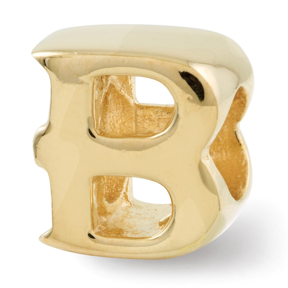 Initial Letter B Charm .925 Sterling Silver & Gold Plated Reflection Beads - QRS468BGP