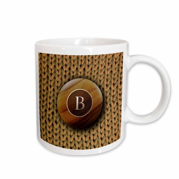 3drose, Initial Letter B- Image of Hand Knitting with Monogram Wooden Button, 15oz Mug