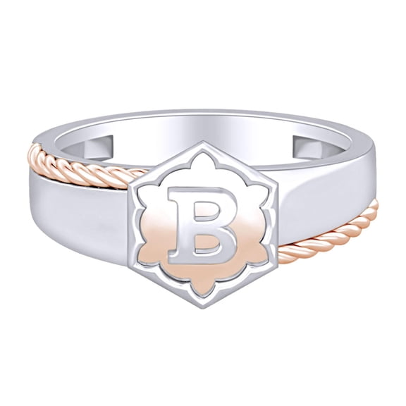 AFFY Initial Letter "B" Twisted Two Tone Ring 14k Solid White Gold