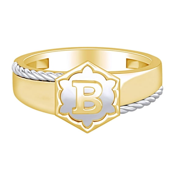 AFFY Initial Letter "B" Twisted Two Tone Ring 14k Solid Yellow Gold