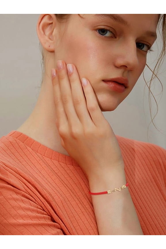 Initial Letter Bracelets for Women Adjustable A-Z Alphabet Nylon Cord Slider Bracelets for DIY Making Jewelry Personalized Gift Red