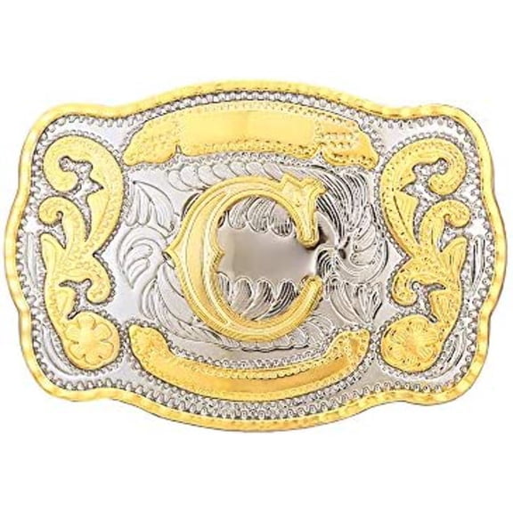 Initial Letter "C" Cowboy Rodeo Western Large Gold Tone Belt Buckle
