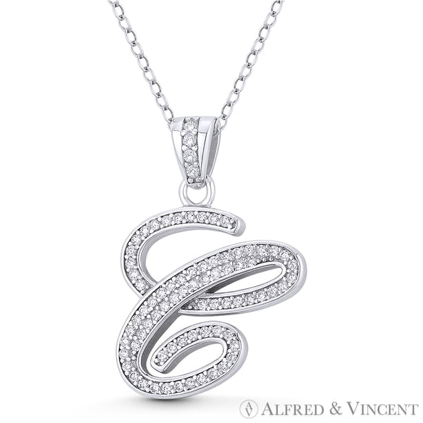 Initial Letter I Block Script Cubic Zirconia CZ Crystal Pendant In 925 Sterling Silver W Rhodium