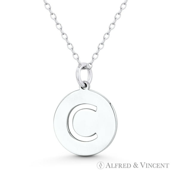 Initial Letter "C" Cutout 20x15mm (0.8in x 0.6in) Round Disc Pendant in .925 Sterling Silver
