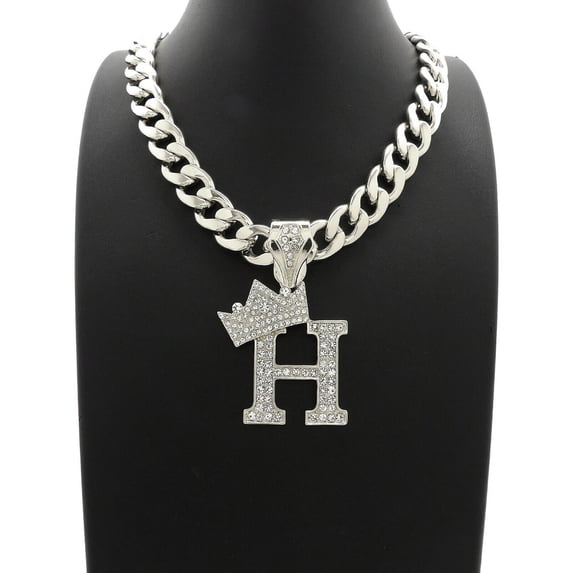 Initial Letter Charm Cuban Dog Cat Pet Puppy Silver Plated Collar Chain Necklace