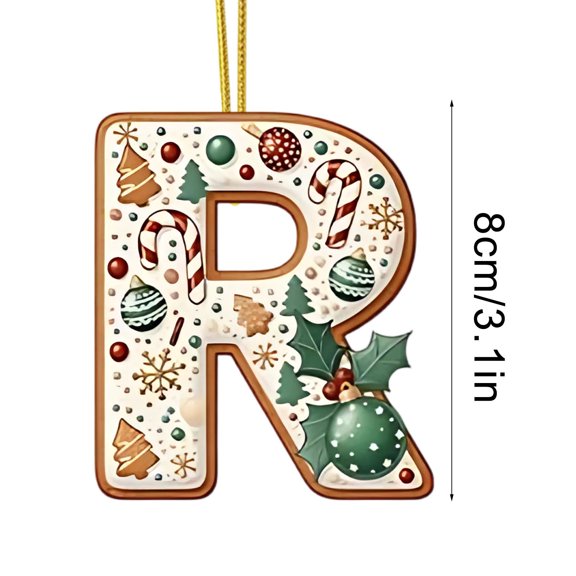 Initial Letter Christmas Ornaments, 2D Printed Acrylic Personalized Decorative Monogram Pendants for DIY Xmas Tree Home Decor