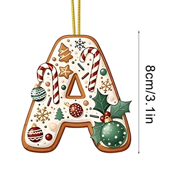 Initial Letter Christmas Ornaments, 2D Printed Acrylic Personalized Decorative Monogram Pendants for DIY Xmas Tree Home Decor