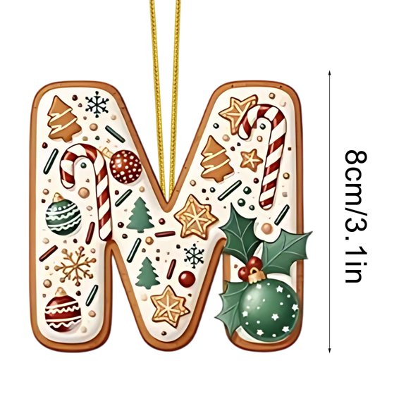 Initial Letter Christmas Ornaments, 2D Printed Acrylic Personalized Decorative Monogram Pendants for DIY Xmas Tree Home Decor