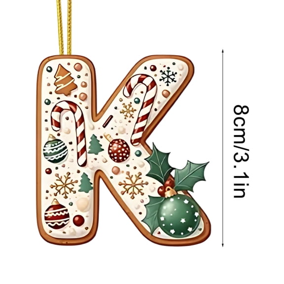 Initial Letter Christmas Ornaments, 2D Printed Acrylic Personalized Decorative Monogram Pendants for DIY Xmas Tree Home Decor