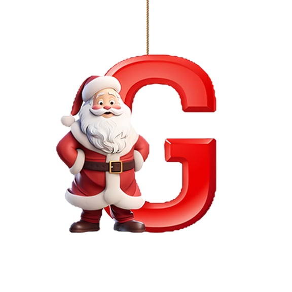 Initial Letter Christmas Ornaments, 2D Printed Santa Claus Acrylic Personalized Decorative Monogram Pendants for DIY Xmas Tree Home Decor