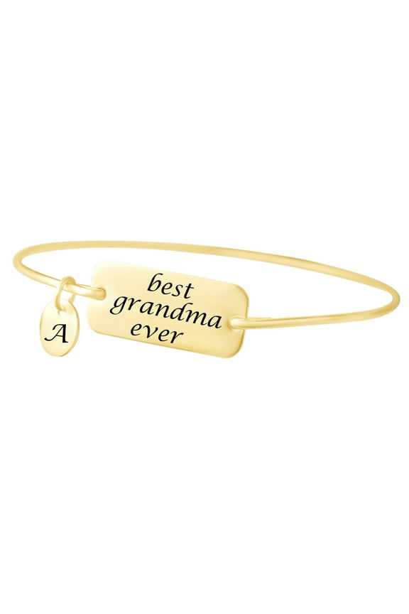 Initial Letter Customize Best Grandma Ever Bangle Bracelet 14K White Gold over Silver-7.5