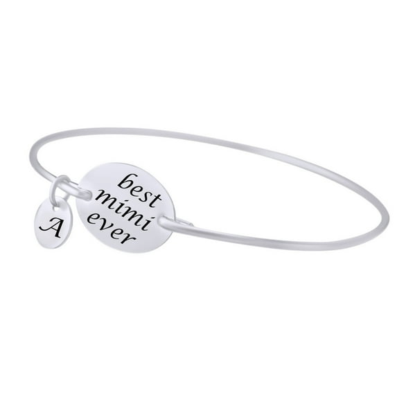 AFFY Initial Letter Customize Best Mimi Ever Bangle Bracelet 14k White Gold Over Sterling Silver