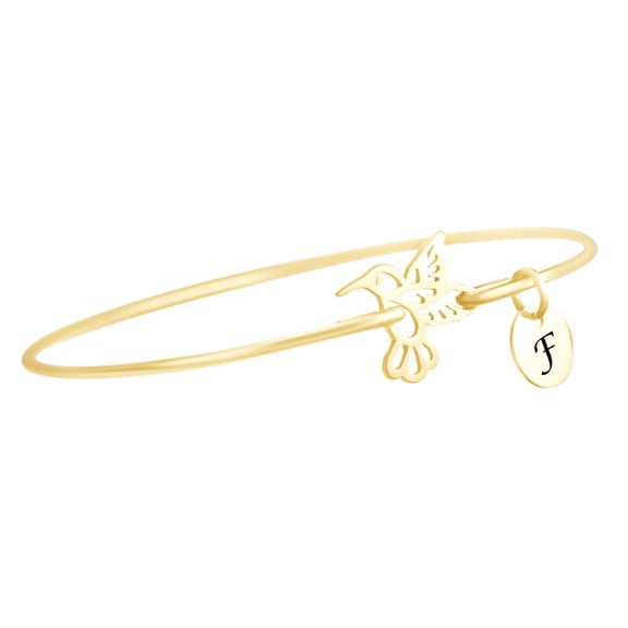 AFFY Initial Letter Customize Hummingbird 14k Yellow Gold Over Sterling Silver Bangle Bracelet