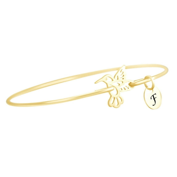AFFY Initial Letter Customize Hummingbird 14k Yellow Gold Over Sterling Silver Bangle Bracelet