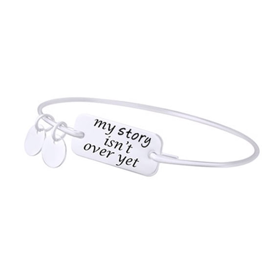 AFFY Initial Letter Customize My Story Isn't Over Yet 14k White Gold Over Sterling Silver Bangle Bracelet