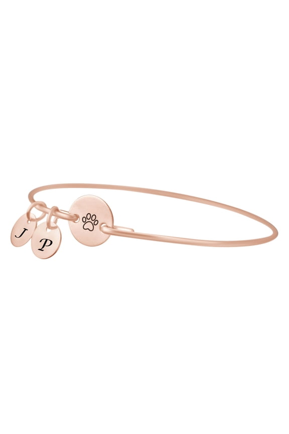 Initial Letter Customize Paw Print 14k Rose Gold Over Sterling Silver Bangle Bracelet