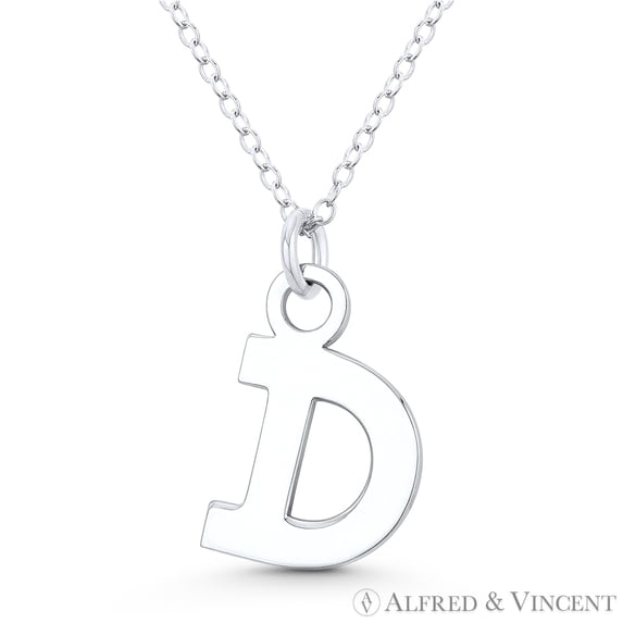 Initial Letter "D" 22x12mm (0.9in x 0.5in) Charm Pendant in .925 Sterling Silver