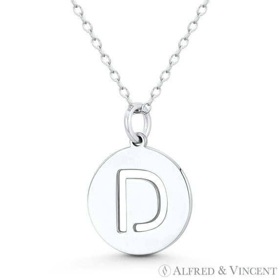 Initial Letter "D" Cutout 20x15mm (0.8in x 0.6in) Round Disc Pendant in .925 Sterling Silver