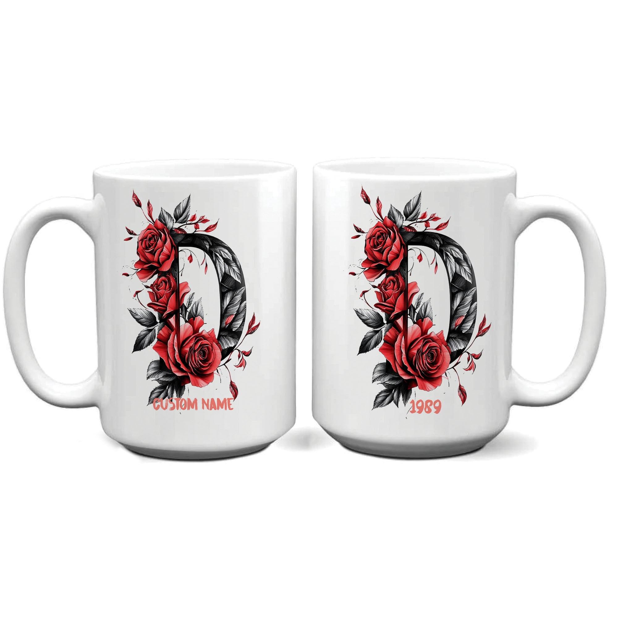 Initial Letter D Mug for Her, Personalized Floral Ceramic Cup 11oz 15oz ...