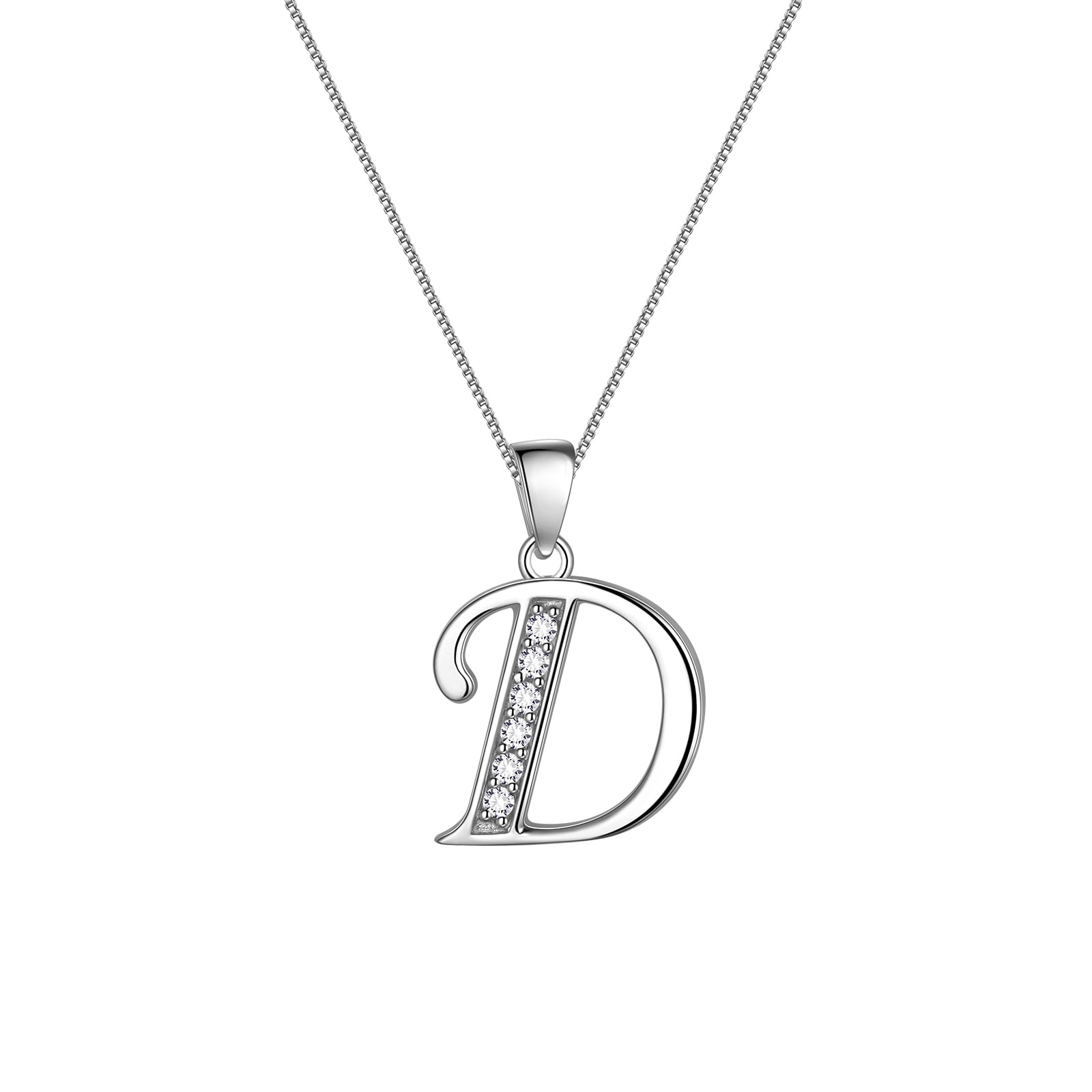 Silver Cz Script Initial D Pendant in White | Angus & Coote