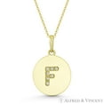 thumbnail image 1 of Initial Letter "F" Cubic Zirconia Crystal Round Disc Pendant in Solid 14k Yellow Gold, 1 of 1