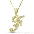 thumbnail image 1 of Initial Letter "F" Cursive Script Cubic Zirconia CZ Crystal Pendant in .925 Sterling Silver w/ 14k Yellow Gold, 1 of 1